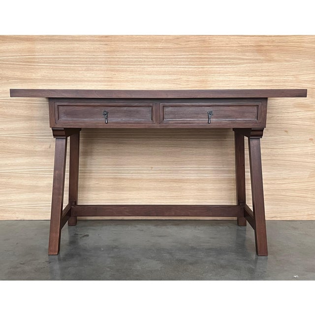 Early 20th Spanisht Walnut Country Farm Desk with Two Drawers For Sale - Image 17 of 18