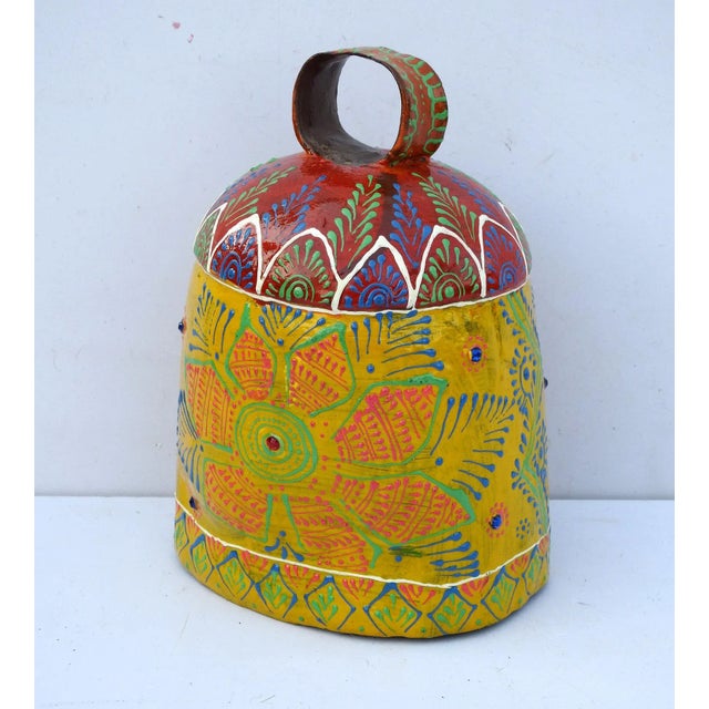Arts & Crafts 1990s Metal Decorative Emboss Hand Painted Farm Animal Cow Bell For Sale - Image 3 of 4