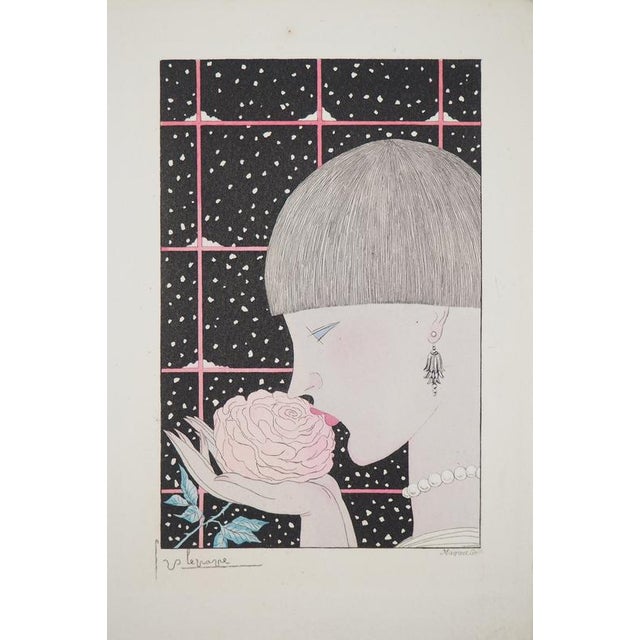 Georges Lepape, Young Woman with Rose, Engraving For Sale - Image 7 of 7