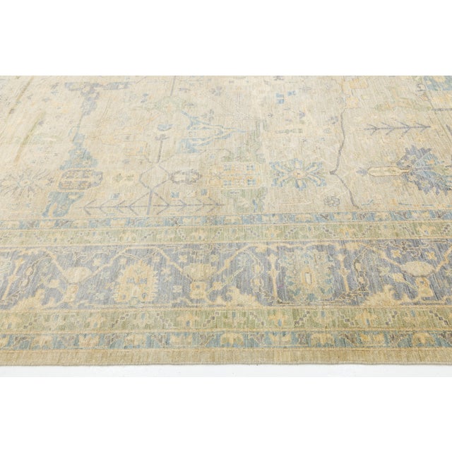 Textile Modern Oushak Style Hand-Knotted Wool Rug in Slate Blue & Ivory Accent Tones For Sale - Image 7 of 12