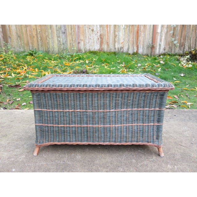 Nice vintage wicker & rattan wood storage chest/trunk by Palecek. This piece is solid, sturdy, and completely functional....