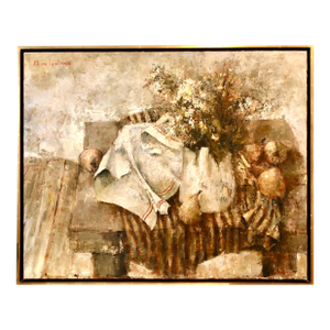 Michel De GallardExpressionist School of Paris Oil Painting Still Life with Pear and Flowers, mid 20th C