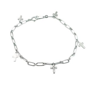 16864 - Vendome 18k White Gold Diamond Cross Charms Link Bracelet For Sale