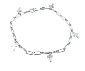 Vendome 18k White Gold Diamond Cross Charms Link Bracelet