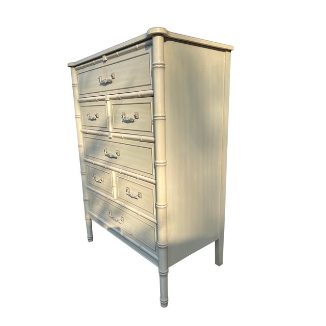 Cream Vintage Henry Link Faux Bamboo Tall Dresser High Boy Bali Hai For Sale - Image 8 of 12