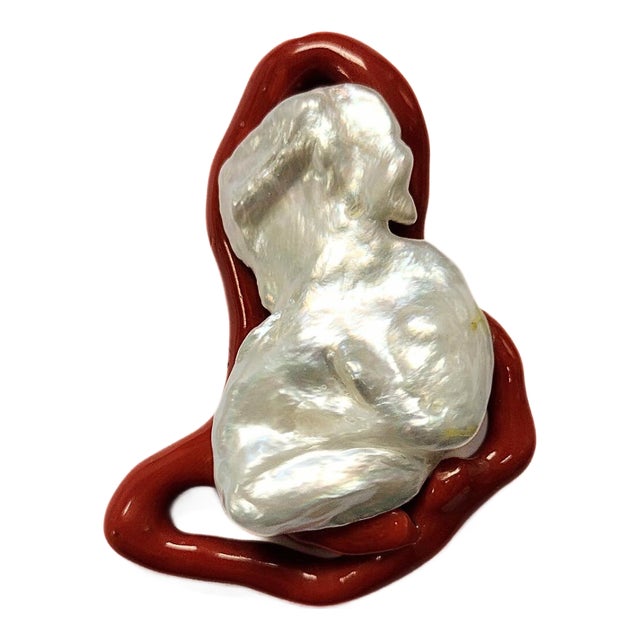 Natural Coral Branch With Freshwater Baroque Pearl in 18k Yellow Gold For Sale