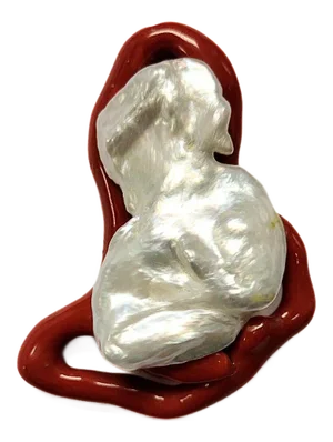 Natural Coral Branch With Freshwater Baroque Pearl in 18k Yellow Gold