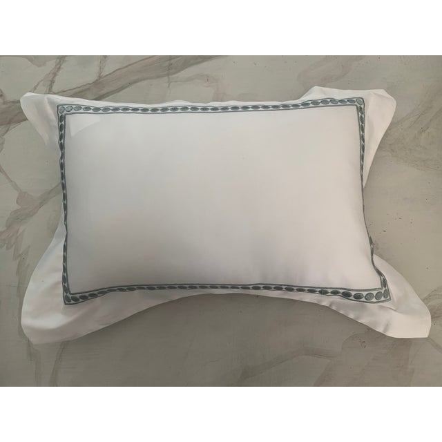 White Contemporary White Sateen and Embroidered Lumbar Pillow For Sale - Image 8 of 9