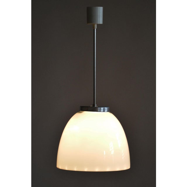 Mid-Century Chandelier in Chrome, Steel, and Opaline Glass, Czech, 1950s For Sale - Image 6 of 8