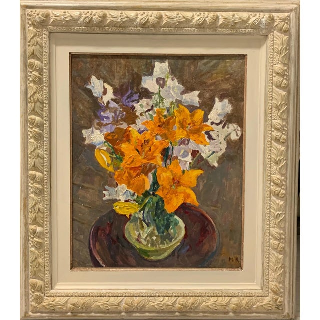 Maya Kopitzeva, Bouquet of Orange Flowers, 1981, Oil Painting, Framed For Sale - Image 6 of 6