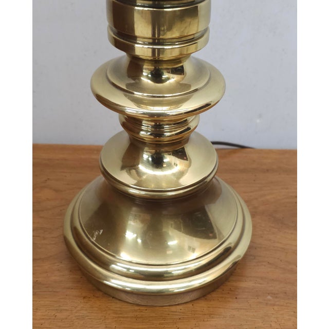 Traditional Stiffel Mid-Century Polished Solid Brass Colunm Table Lamp For Sale - Image 3 of 6