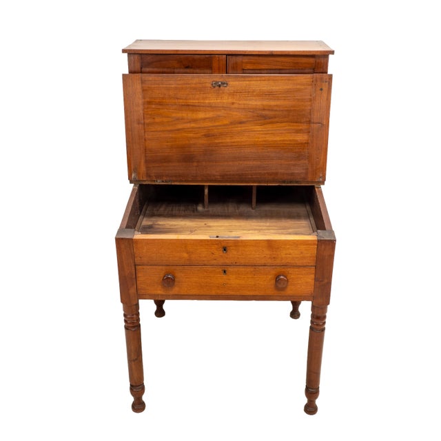 Victorian Antique Two Piece Slant Front Secretary Desk With Fitted Interior For Sale - Image 3 of 18