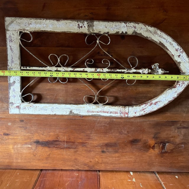 Antique Wood Church Window Frame Iron Scrollwork For Sale - Image 4 of 11