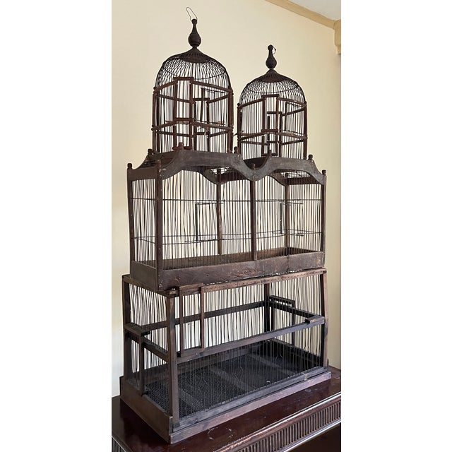 Large Antique Early 20th Century French Wood and Wire Turreted Bird Cage For Sale - Image 10 of 18