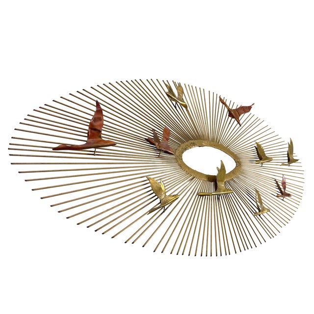 Vintage 1960s Birds in Flight Wall Sculpture Starburst Brass Copper Mid-Century Modern Metal Art For Sale In Philadelphia - Image 6 of 15