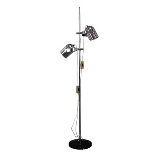 Vintage Adjustable Double Spotlight Floor Lamp in Chrome, Czechoslovakia, 1970s For Sale