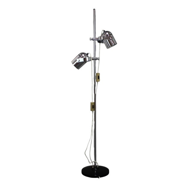 Vintage Adjustable Double Spotlight Floor Lamp in Chrome, Czechoslovakia, 1970s For Sale