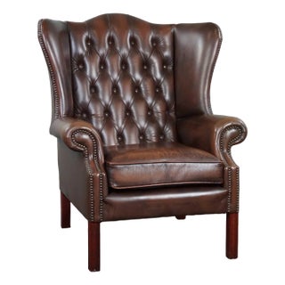Vintage Brown Leather Armchair For Sale