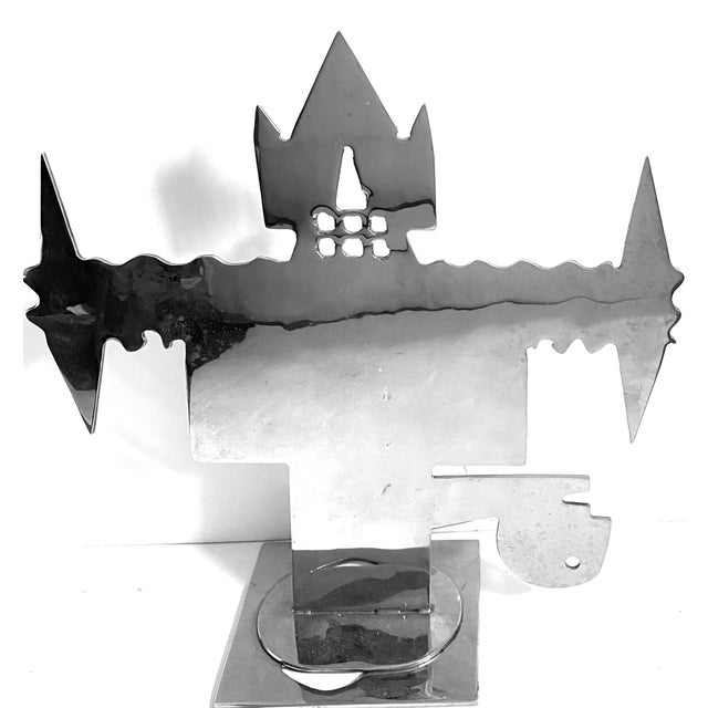 Jack Schuyler, Large Modern Abstract Figure Polished Steel Mod Chrome Sculpture Jack Schuyler, 1982 For Sale