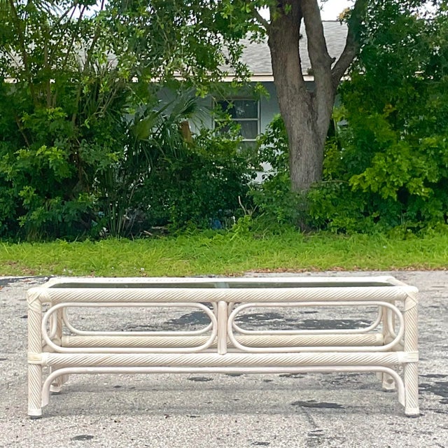 Coastal Vintage Coastal Cerused Pencil Reed Coffee Table For Sale - Image 3 of 6