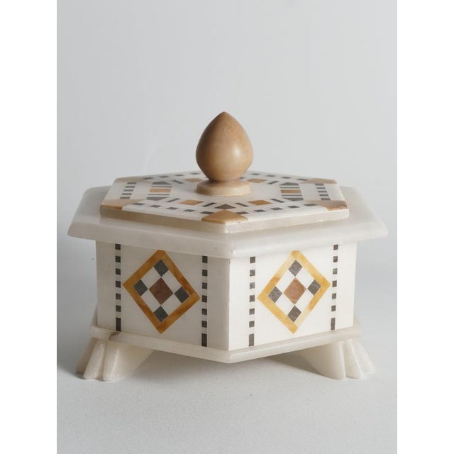 Italian Pietra Dura and Alabaster Inlay Hexagonal Box For Sale - Image 10 of 18