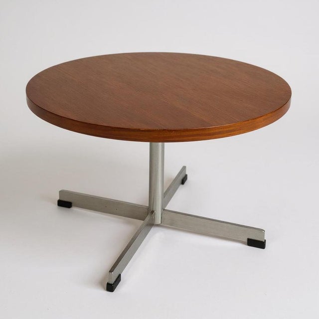 Mid-Century Round Coffee Table with Teak Top and Chrome Cross Base For Sale - Image 11 of 11
