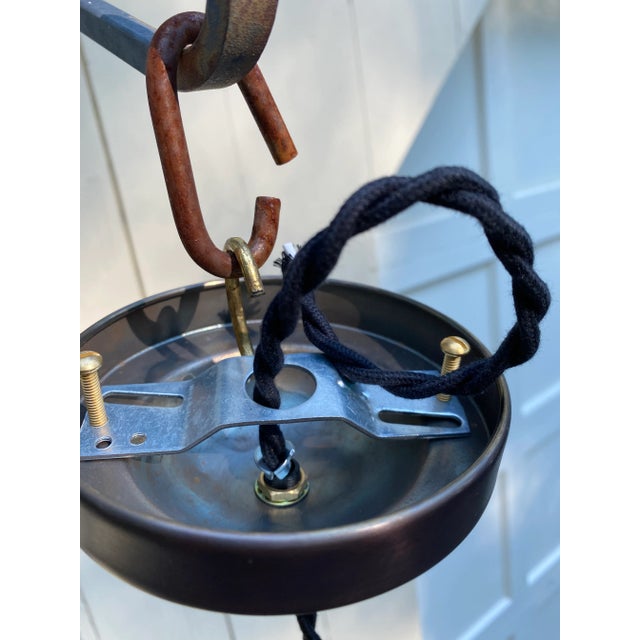 Coffee Vintage 1930s Etched Glue Glass Shade With Twisted Braid Ceiling Canopy For Sale - Image 8 of 9