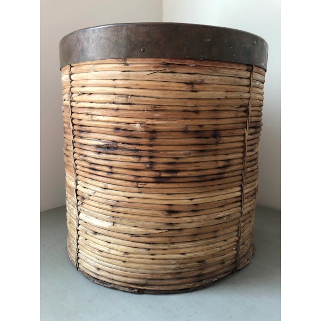 Vintage Italian Rattan Basket With Copper Rim For Sale - Image 13 of 13