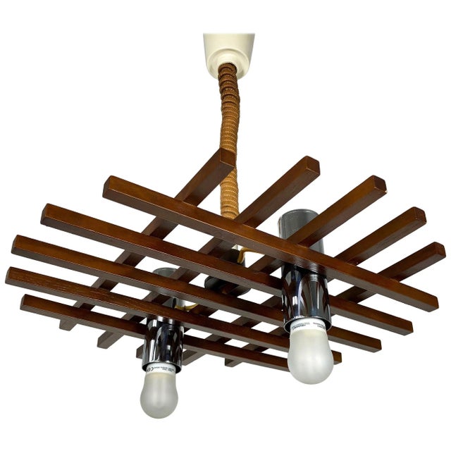 Brown Teak Ceiling Light from Esperia, Italy, 1960s For Sale - Image 8 of 8