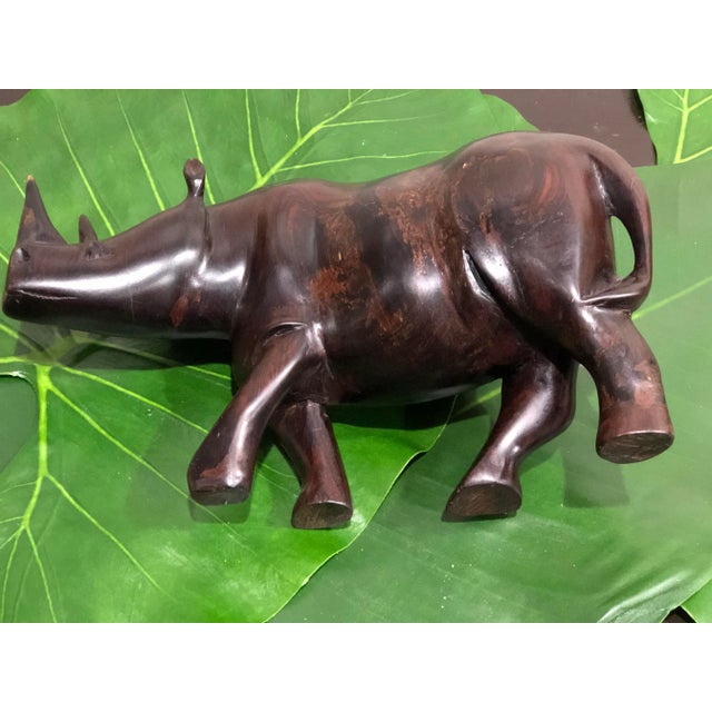 Vintage Ebony Rhino Carved Wood Statue For Sale - Image 9 of 10