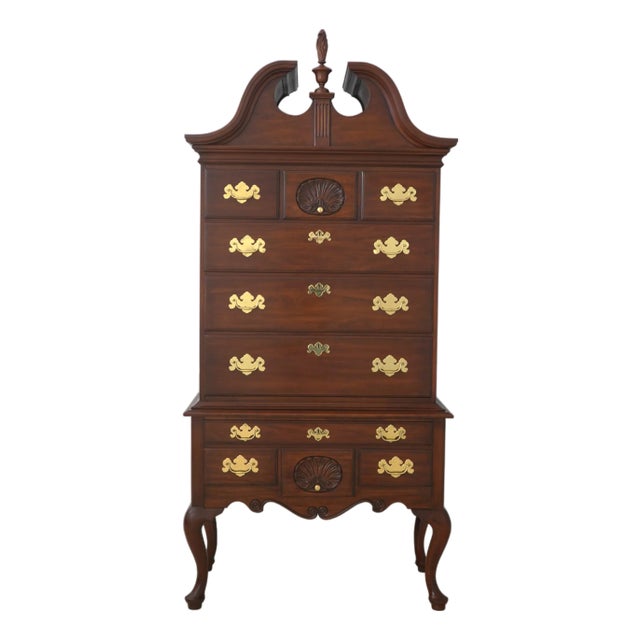 1980s Henkel Harris 3 Piece Cherry Queen Anne Highboy For Sale