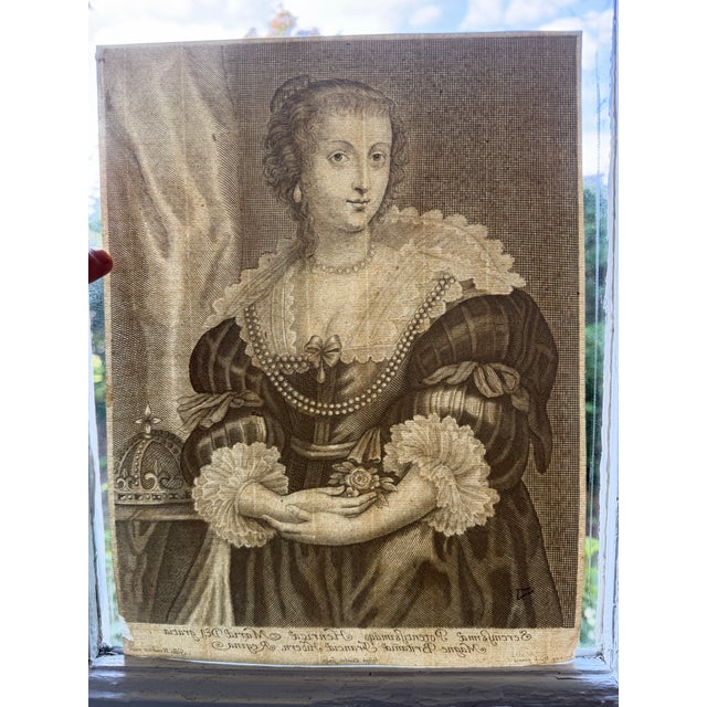 17th Century Henrietta Maria, Queen of England After Sir Anthony Van Dyck Engraved by Adriaen Lommelin / Joseph Antoine Couchet For Sale In Raleigh - Image 6 of 6