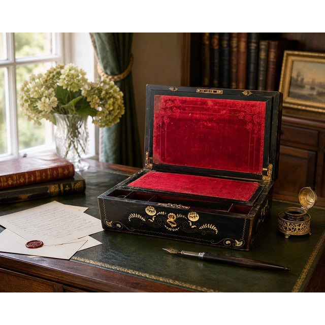 Restored Ebony Mother of Pearl Inlay Writing Box Circa 1900 For Sale - Image 14 of 14