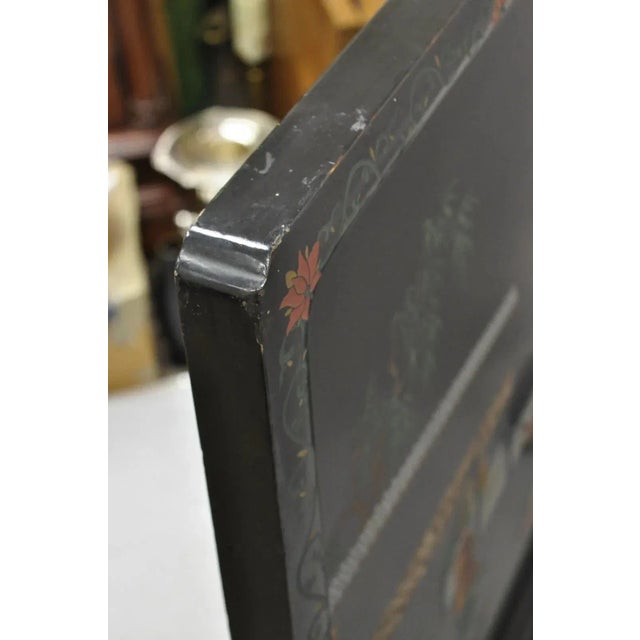 Black Vintage Chinese Black Lacquer Fireplace Screen Fire Screen Divider For Sale - Image 8 of 12