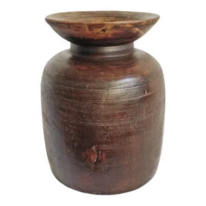 Carved Wood Vintage Rustic Pot
