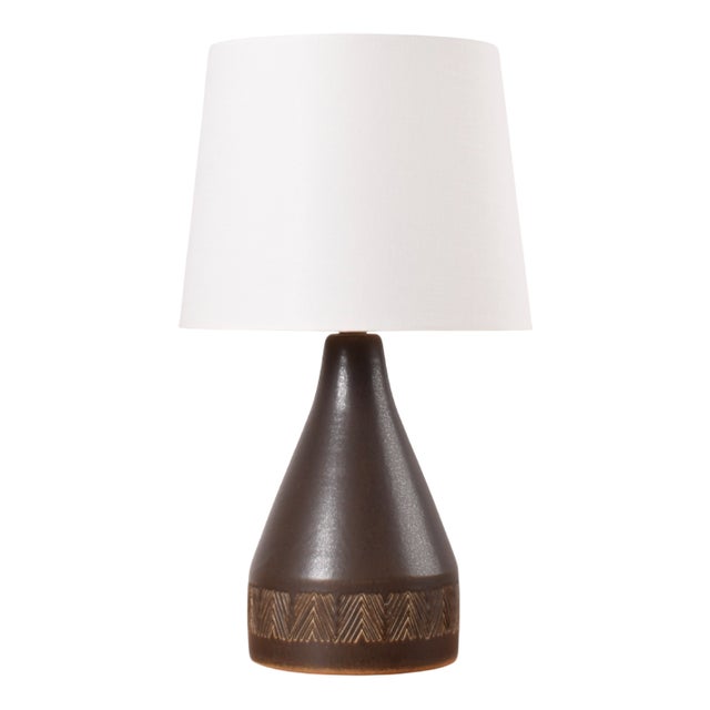 Danish Ceramic Table Lamp with Brown Glaze and Zig Zag Decor from Michael Andersen & Søn, 1960s For Sale