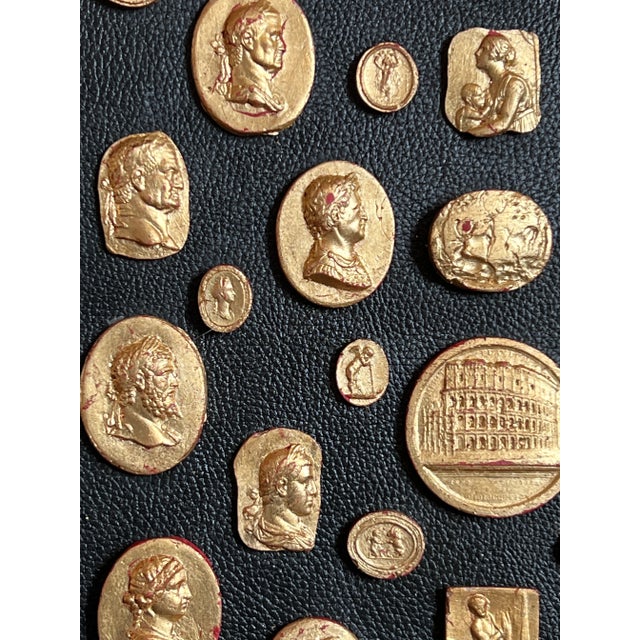 1990s #157 Grand Tour Revival Gilded Intaglio Arrangement on the Leather Board and in Gilt Frame For Sale - Image 5 of 12