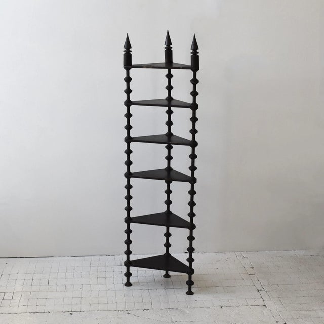 American Antique Ebonized Tiered Spool Corner Shelf With Exaggerated Finials, Circa Late 19th Century For Sale - Image 3 of 18