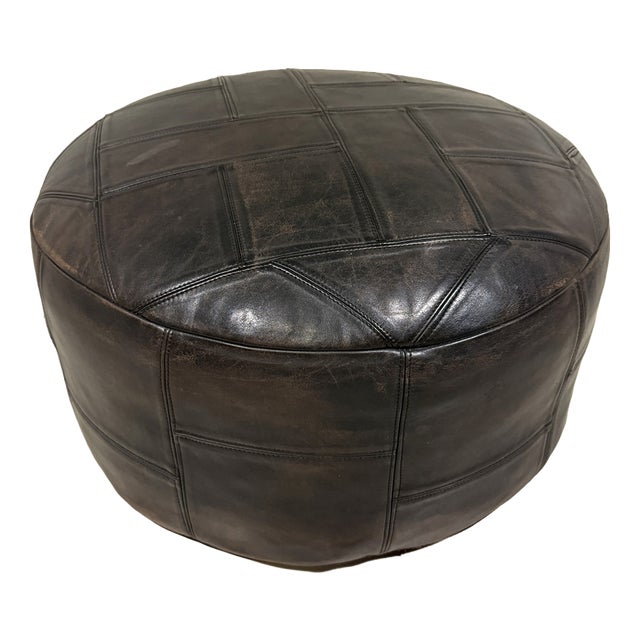 Black Patchwork Leather Pouf from De Sede, 1970s For Sale