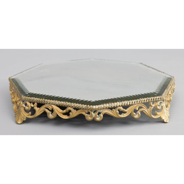 Metal Antique French Gilt Ormolu Octagonal Mirror Plateau Tray For Sale - Image 7 of 7