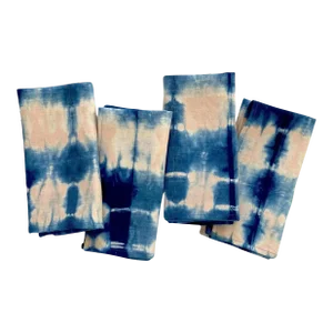 Rousseau Hand-Dyed Shibori Rose Pink & Indigo Blue Abstract Pattern Linen Napkins - Set of 4