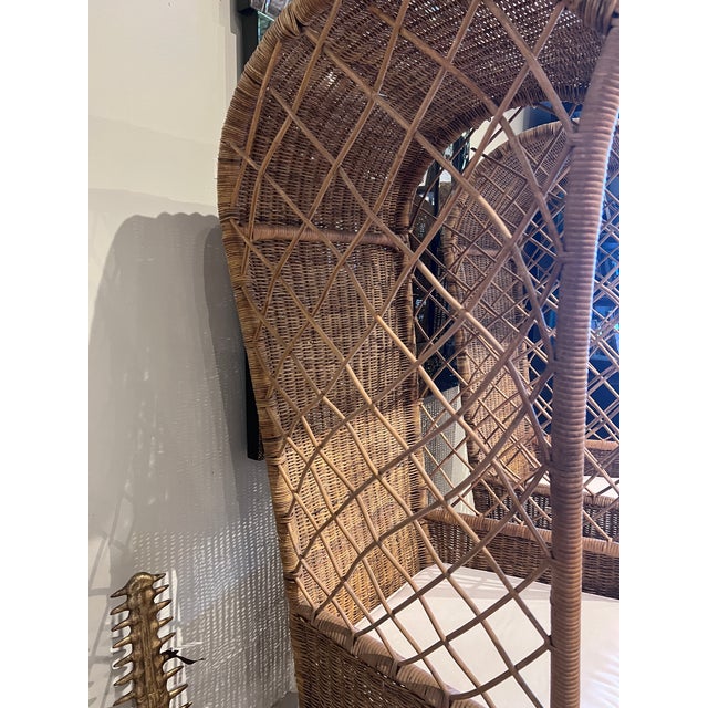 Pair Mid 20th Century of Hooded Tall Back Wicker Chairs For Sale - Image 9 of 9