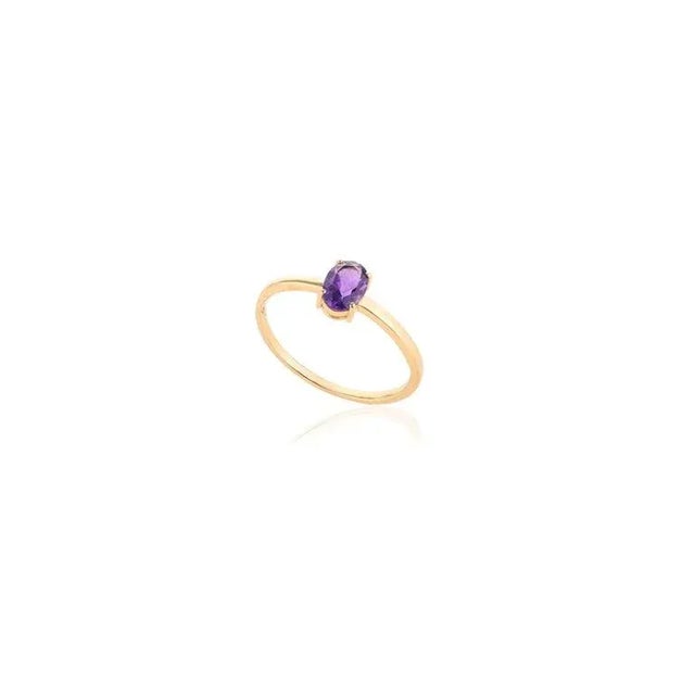 18k Gold Minimal Amethyst Jewelry Set Pendant, Ring Size 7 and Stud Earrings- 4 Pieces For Sale - Image 10 of 16