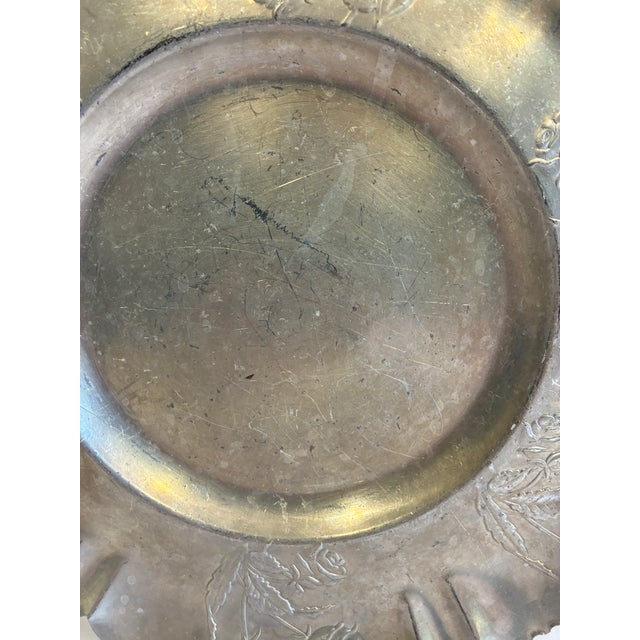 Metal Vintage Hand-Chased Hammered Aluminum Rose Tray For Sale - Image 7 of 9