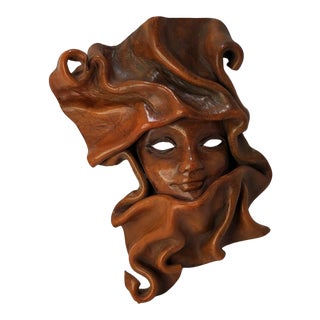 Late 20th Century Italian Sculpted Leather Mask Wall Hanging For Sale