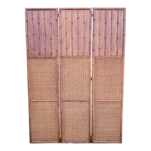 Vintage Huge Wood 3 Panel Faux Bamboo Folding Floor Screen Room Divider