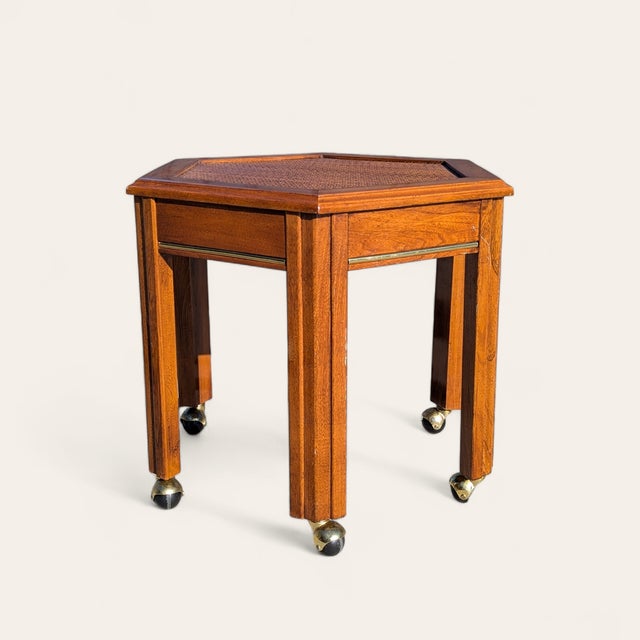 1970s Mersman Mid-Century Hexagonal Wood Side Table For Sale - Image 12 of 16