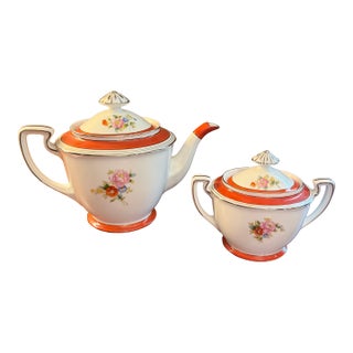 Vintage Noritake M Tea Pot and Sugar Bowl N749 Handpainted ca.1950 For Sale