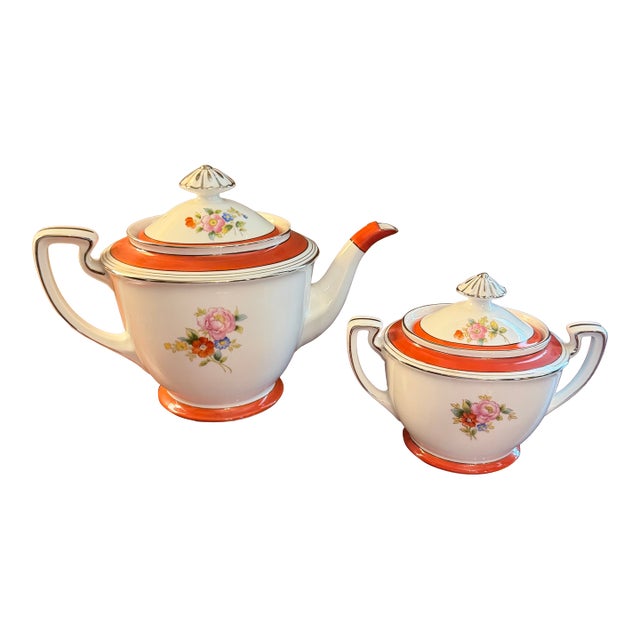 Vintage Noritake M Tea Pot and Sugar Bowl N749 Handpainted ca.1950 For Sale