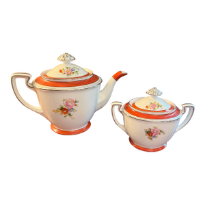 Vintage Noritake M Tea Pot and Sugar Bowl N749 Handpainted ca.1950